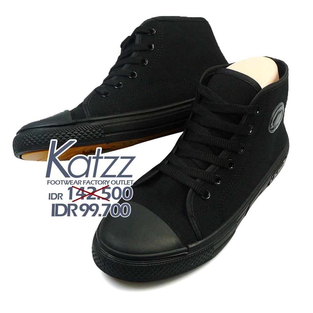 Katzz - Sepatu Sekolah SD SMP SMA / Sepatu Sekolah Tali Kanvas Model All Star 32 - 43 / Sepatu Sekolah Tinggi Model Casual [Katzz SCH 08 BX 1061 Hitam]