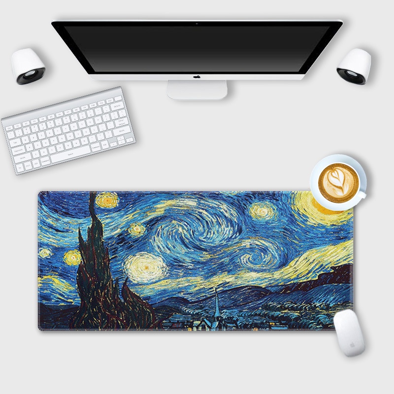 Alas mouse Besar Van Gogh Lukisan Minyak landscape desk pad Alas keyboard Komputer Non slip lock edge office desk pad