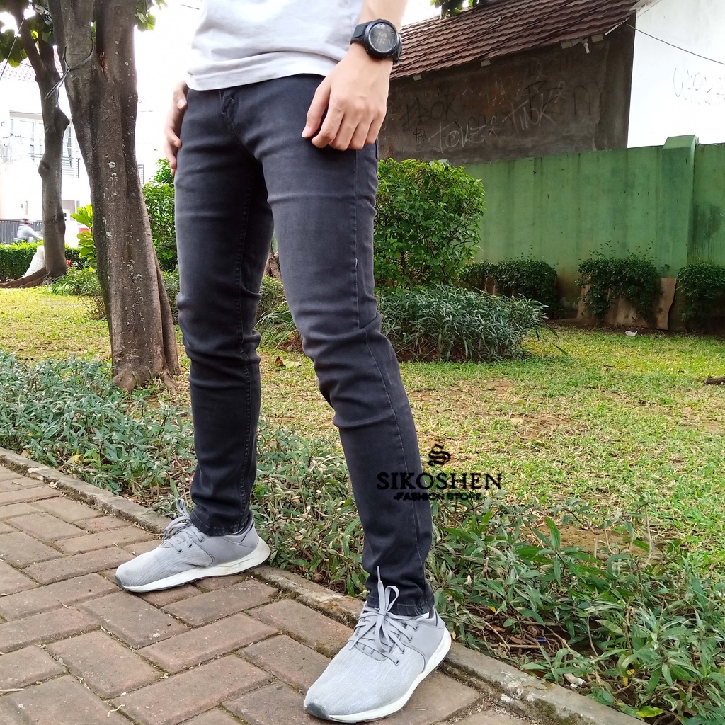 Celana Jeans Pria Original TONY JACK / Soft Jeans Panjang Abu Tua Polos