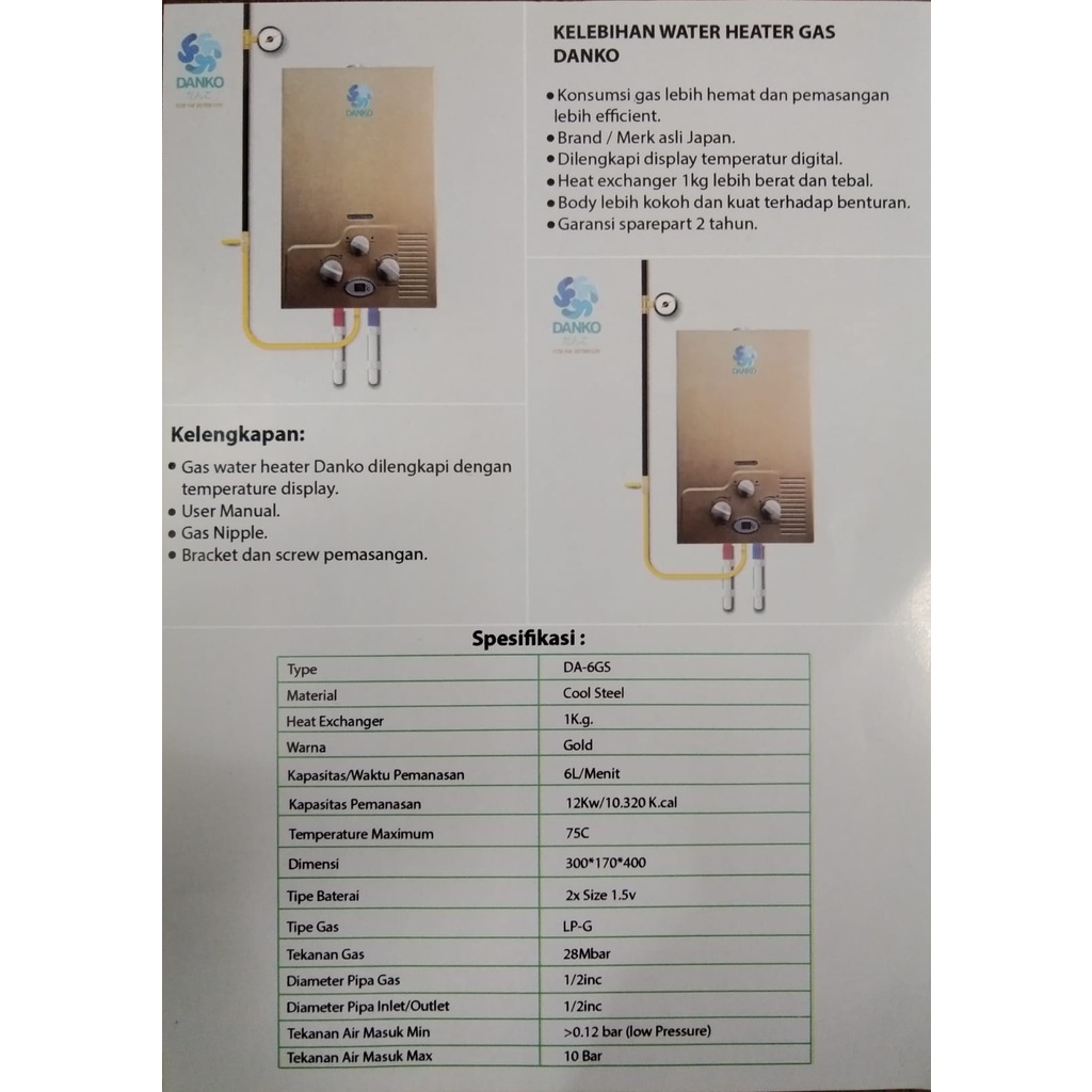 Water Heater Gas Danko 6L DA-6GS !!!