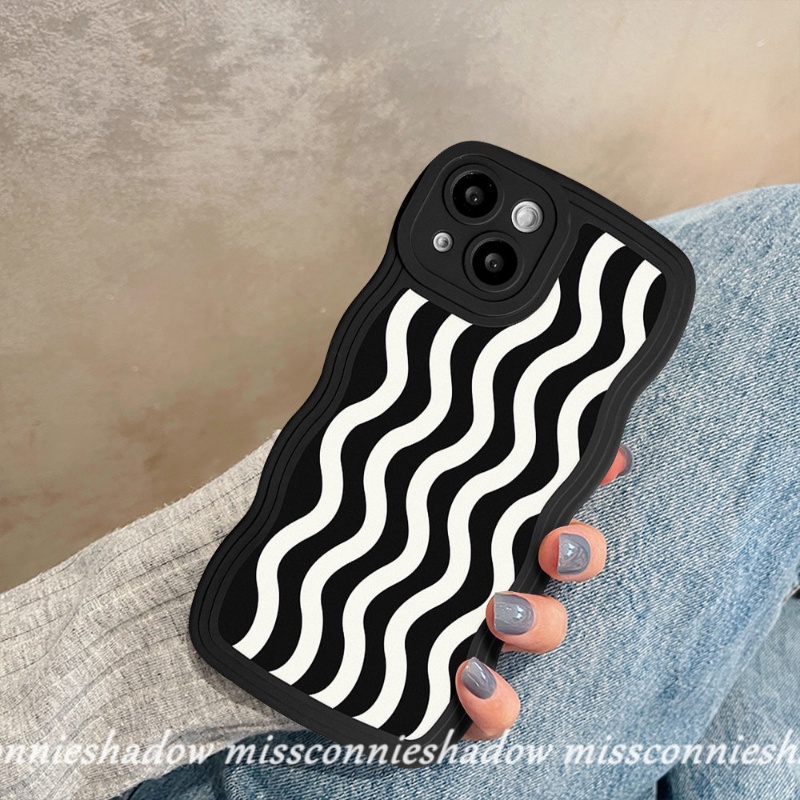 Redmi 9T 9A 10A 9 10 10C 9C NFC A1+A1 Mi 11T Pro Note 11 10 9 8 10Pro 11Pro+9Pro Note 10s 9s 11s PO CO M3 X3 NFC Pro Fashion Hitam Putih Motif Gelombang Air Lembut Case Wavy Edge