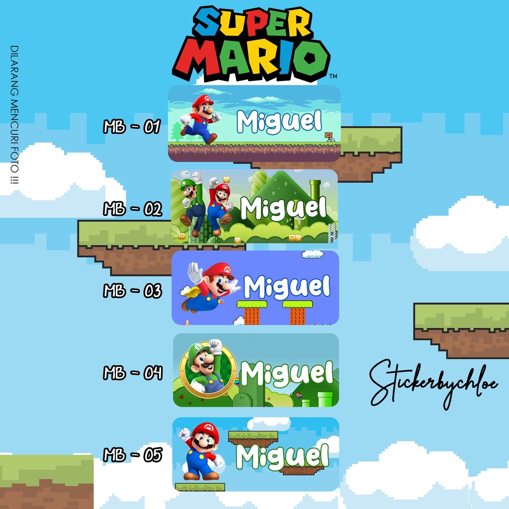 

Sticker Super Mario Bross Label Nama Anak Waterproof 40pcs-180pcs SET-01