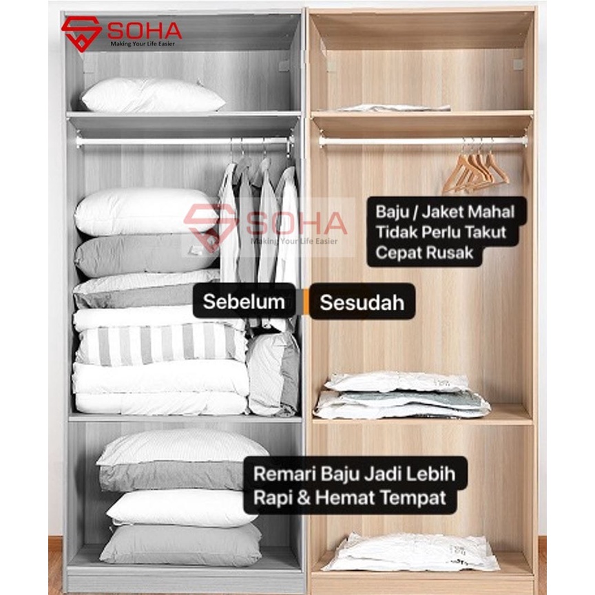 SOHA VB-02 Plastik Vakum Baju Plastic Vacuum Storage Compression Clothes Laundry Travel Bag Kompresi Simpan Seprei Selimut Pakaian