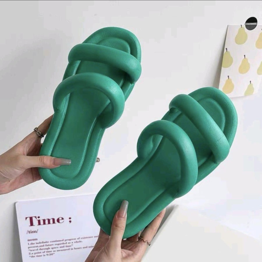 EM Sandal Selop Wanita Tali Dua Bahan Karet PVC Elastis Anti Slip