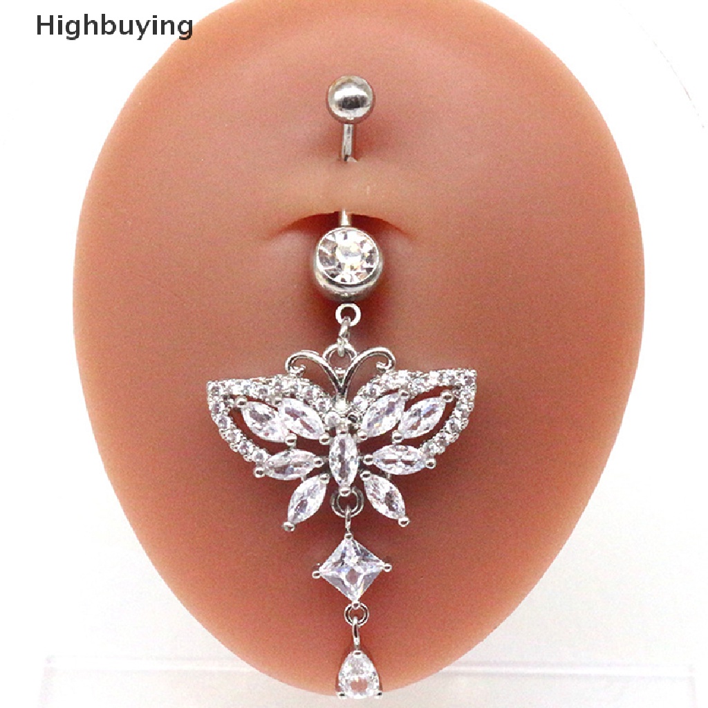 Hbid Stainless Steel Kupu-Kupu Cinta Hati Zirkon Sexy Belly Button Ring Cincin Pusar Glory