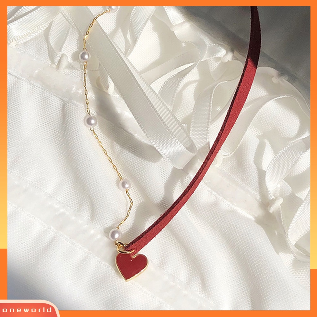 [ONE] Liontin Kalung Kepribadian Manik-Manik Asimetris Temperamen Geometris Cinta Merah Hati Mutiara Imitasi Kalung Kalung Perhiasan Aksesori