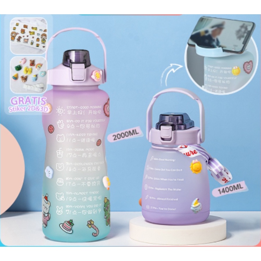 【Free Stiker 2D &amp;3D】2 Liter Korea Viral Botol/Botol Minum 2 Liter/botol Minum 2 Liter Bpa Free Food Grade/Botol 2 Liter Free Stiker