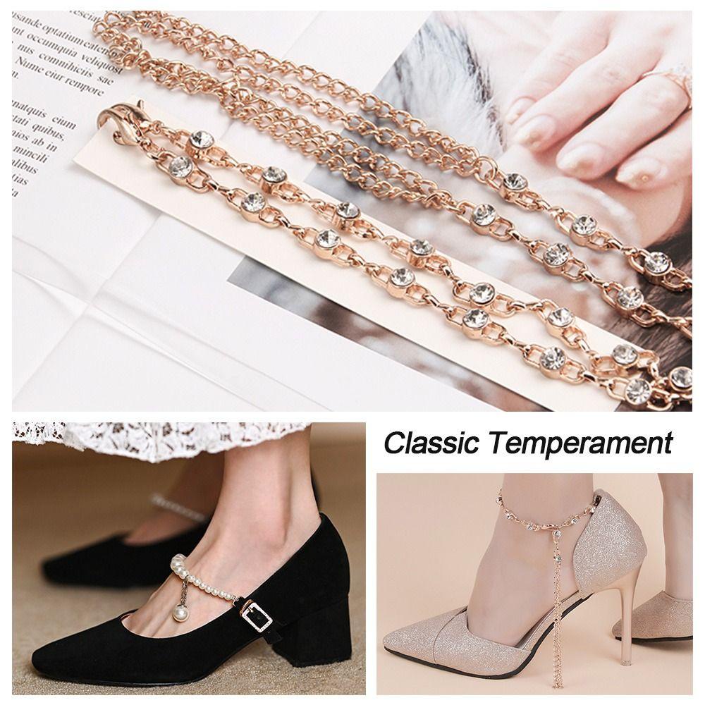 PINEAPPLE 1 Pair Women High-heeled Shoes Straps Anti-skid Adjustable Pearl Chain Anklets