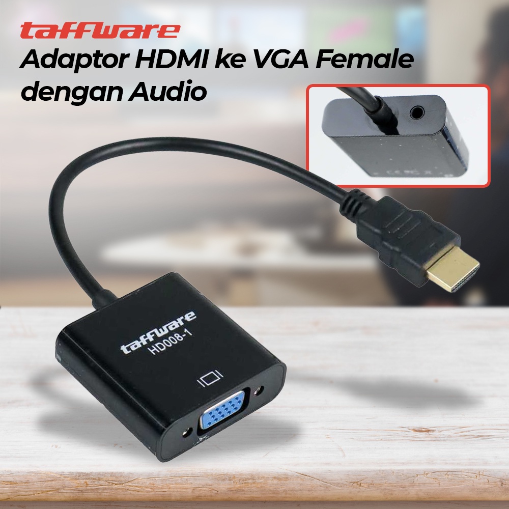 Taffware Adapter HDMI ke VGA Female dengan Audio - HD008-1 - APIPCEBK Black