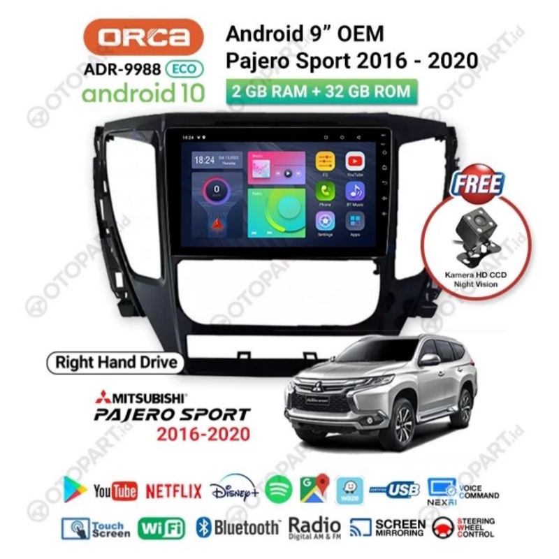 Head Unit Android 9&quot; ORCA RAM 2GB + 32GB PAJERO SPORT 2016 - Up ANDROID ORCA ADR 9988 Apple Carplay