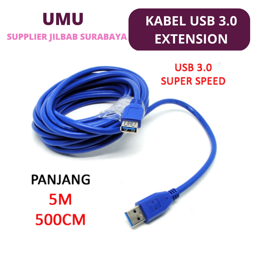 (OSWIN SHOP) KABEL USB 3.0 EXTENSION MALE TO FEMALE 5M 500CM PERPANJANGAN USB3