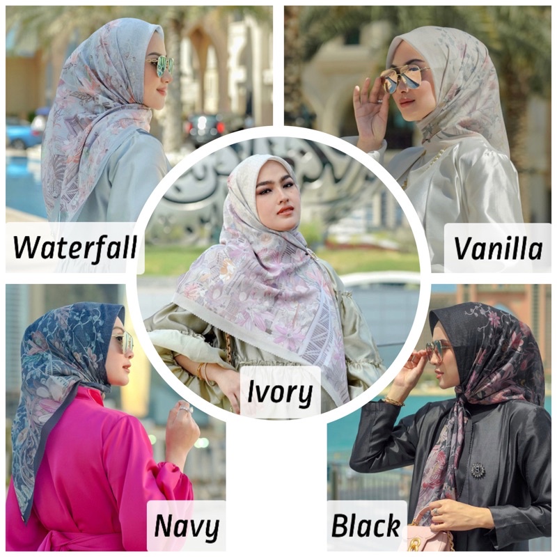 Dubai Voile Square Navy Ivory Vanilla Waterfall Dubai Series Buttonscarves Dubai Voal Square