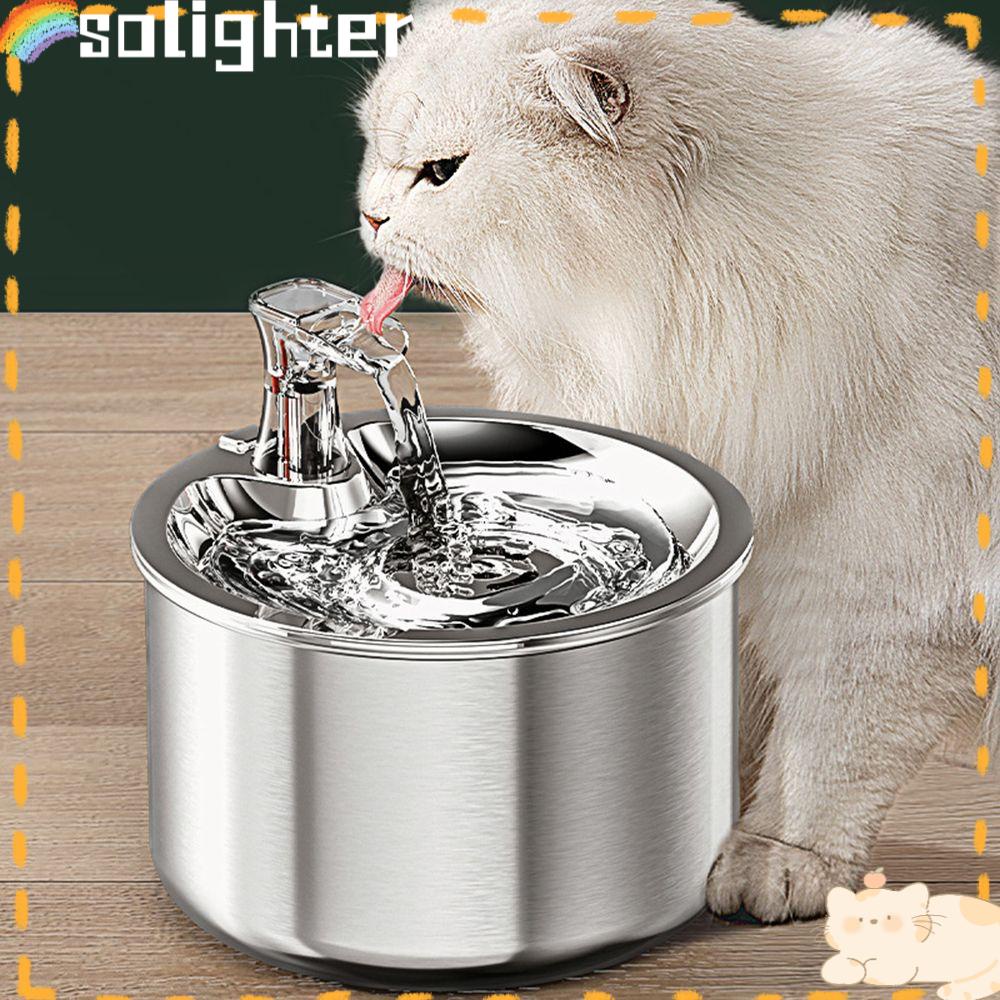 Solighter Pet Water Dispenser Sirkulasi Otomatis Cerdas Stainless steel Mangkuk Minum Senyap