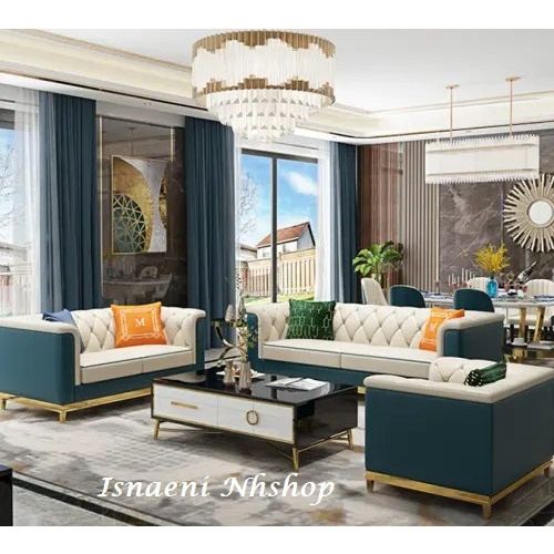 Set Sofa 321+Meja Furnitur Ruang Tamu Mewah/Sofa Ruang Tamu Mewah Lis Gold-BERGARANSI