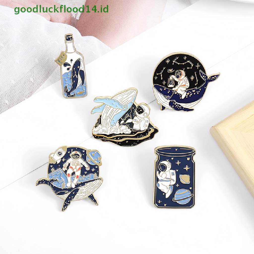 [GOOGFOUR] 5 Pcs Astronot Whale Enamel Pin Drift Wishing Bottle Bros Badge Perhiasan Hadiah [TOP]