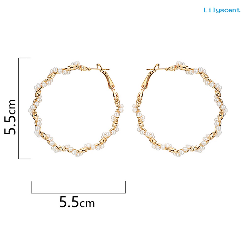 [LS] Ear Studs Spiral Bulat Mutiara Imitasi Mode Baru Anting Hoop Lingkaran Besar Untuk Pesta