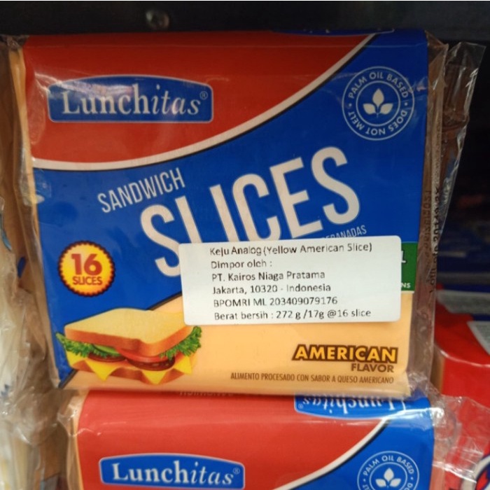 

Lunchitas sandwich slice american flavour cheese 272gr