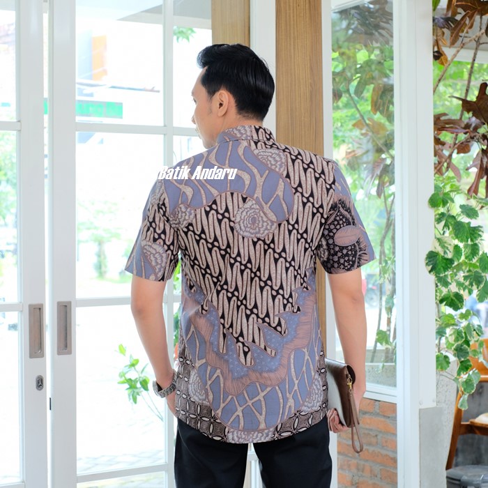 Kemeja Batik Pria Lengan Pendek Modern Elegant Heem Premium Warna Lilac Lavender Ungu Soft