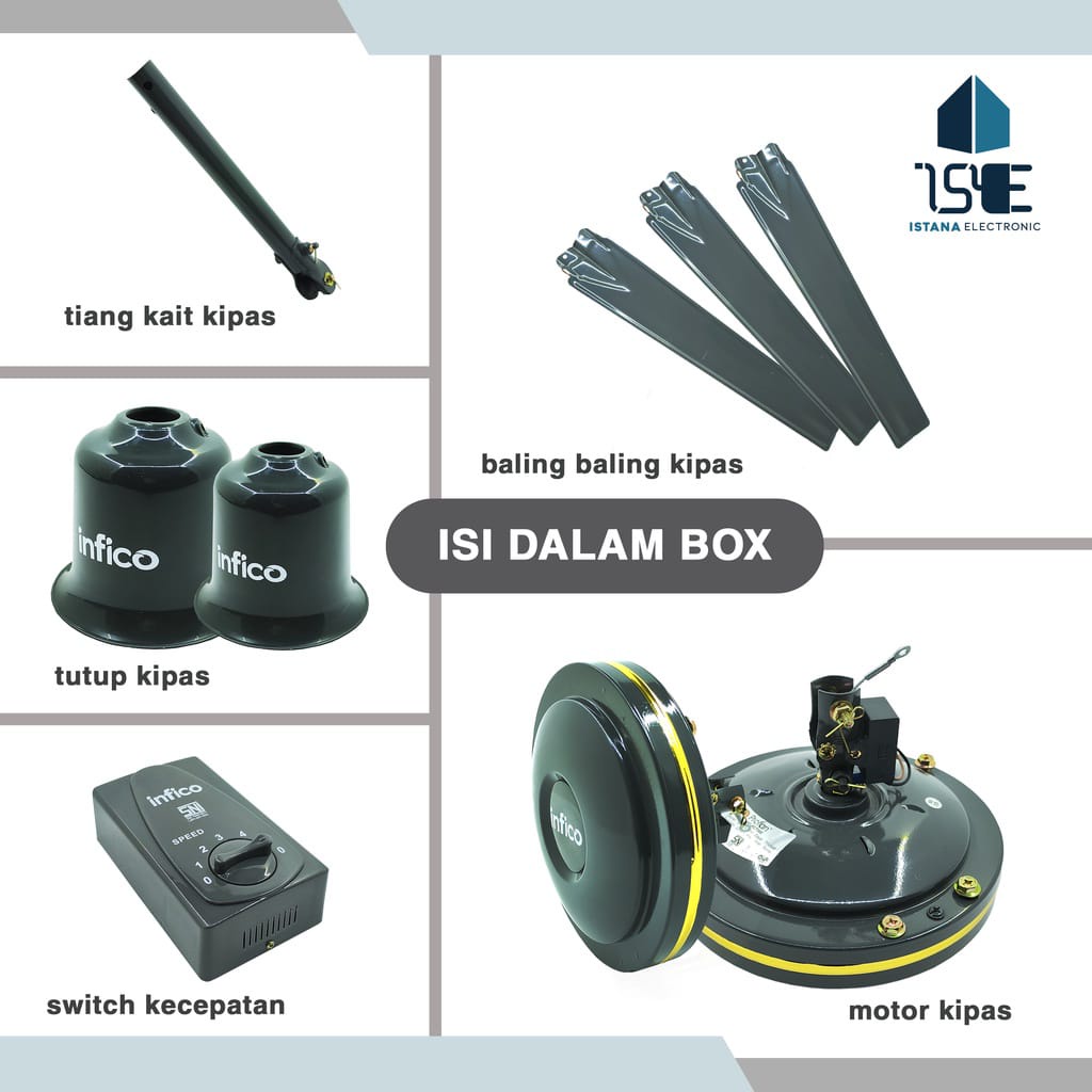 KIPAS CEILING /PLAFON FAN BESI 3 DAUN 56 INCH PROFAN INFICO BERIZIN SNI - ( DARK GREY) - Termurah