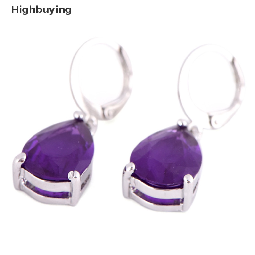 Hbid Wanita Perak Berlapis Amethyst Safir Perhiasan Droop Stud Hoop Earrings Hadiah Glory