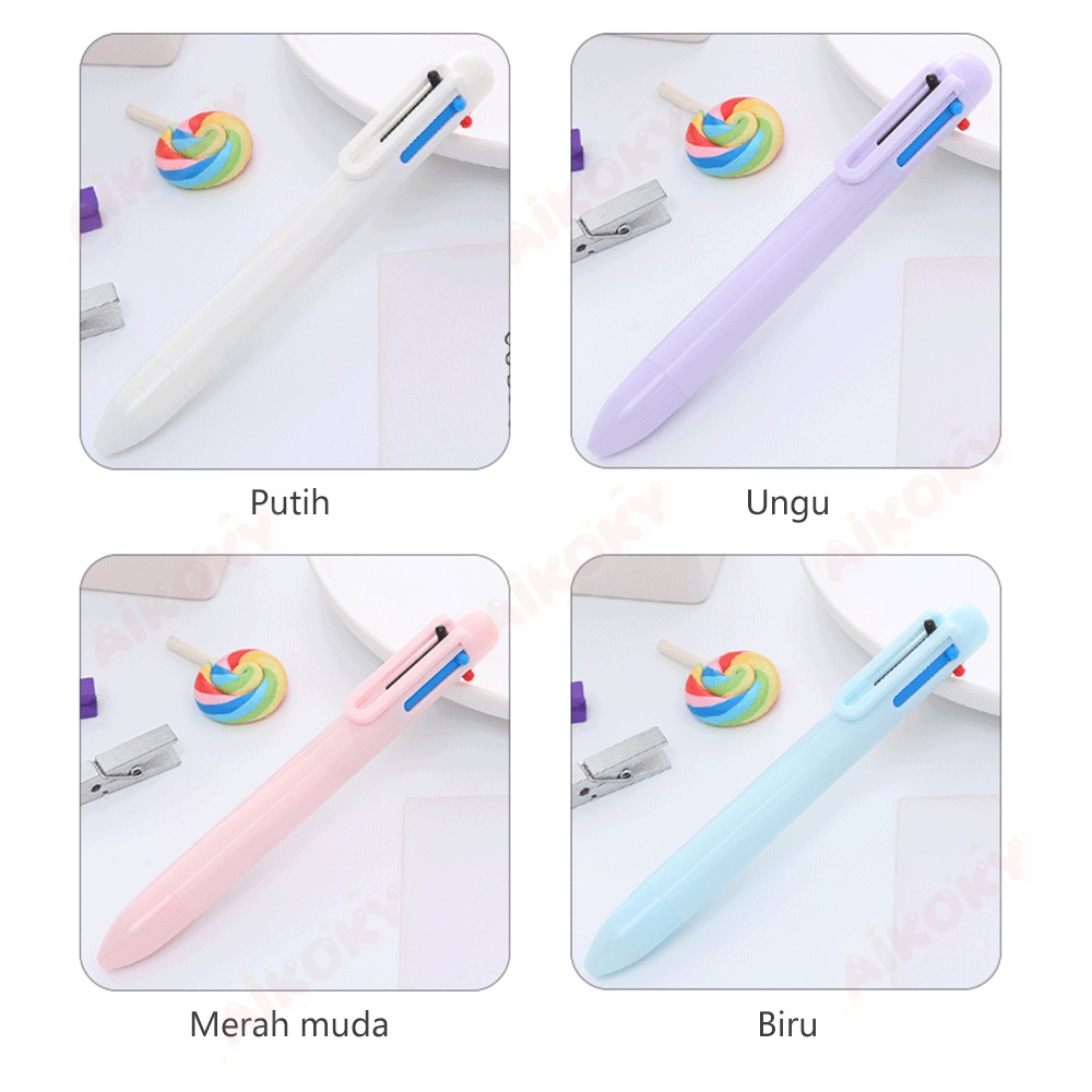 Aikoky Pulpen Mekanik Ballpoint Pulpen 6 warna 6 in 1