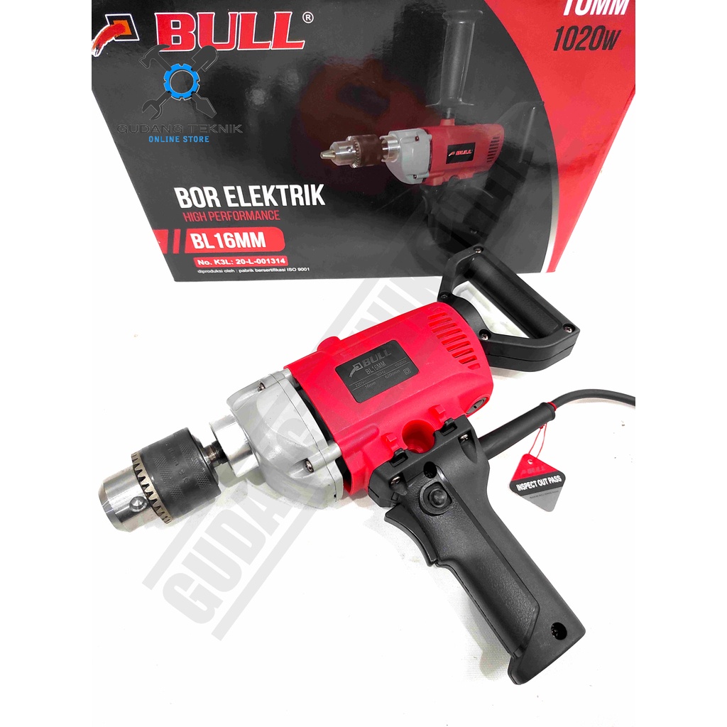 Mesin Bor Tangan 16mm BULL BL16mm / Mesin Bor Besi Listrik 16mm BL-16 / Elektrik Drill 16mm BL 16 mm BULL