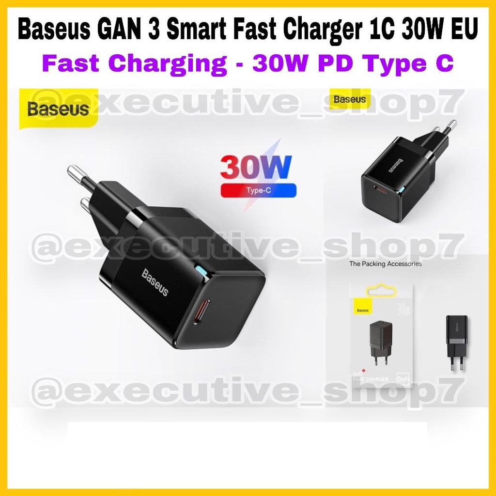 Baseus GAN 3 Smart Fast Charger 1C 30W EU - Fast Charging - 30W PD Type C