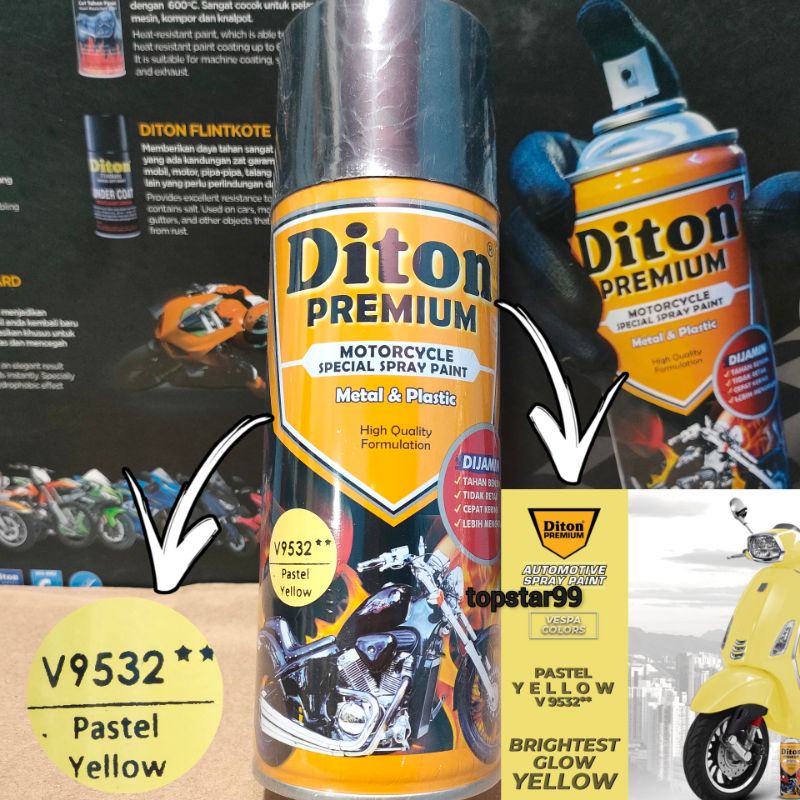 Pilok Pilox Cat Diton Premiun 9532 V.Pastel Yellow Pastel Kuning 400cc Tahan Bensin..Pylok Cat Semprot Diton