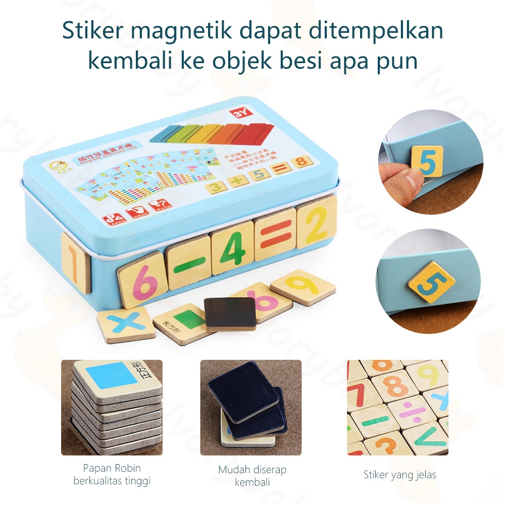 Ivorybaby Mainan edukasi puzzle magnet belajar berhitung Intelligence stick berhitung matematika