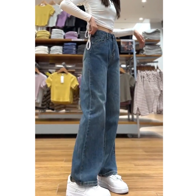 Biru retro celana jeans high waist import celana jeans kulot wanita terbaru