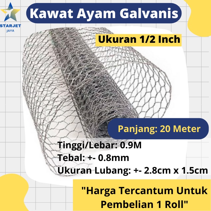 Kawat Ayam Galvanis Hexagonal Ram Putih Kurungan Kandang Anti karat Tebal Stainless Panjang 20 Meter