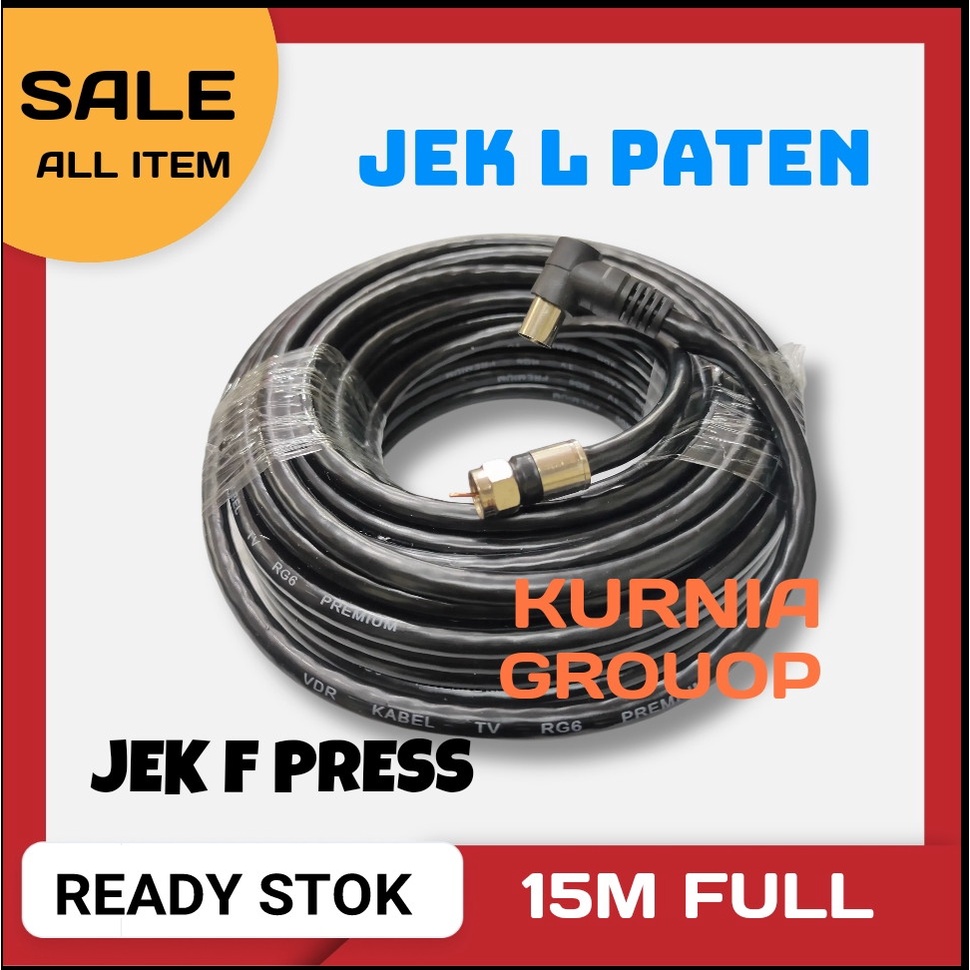 VDR Kabel Antena Tv 15m Plus Jek L Konektor F Digital 5C Premium Super Peka Cable 15 Meter RG6 Hitam Sinyal Kuat  Antenna Parabola Bisa Untuk Semua Jenis Antena Indoor Outdoor &amp; Televisi Tabung LED LCD By Vedora 15M