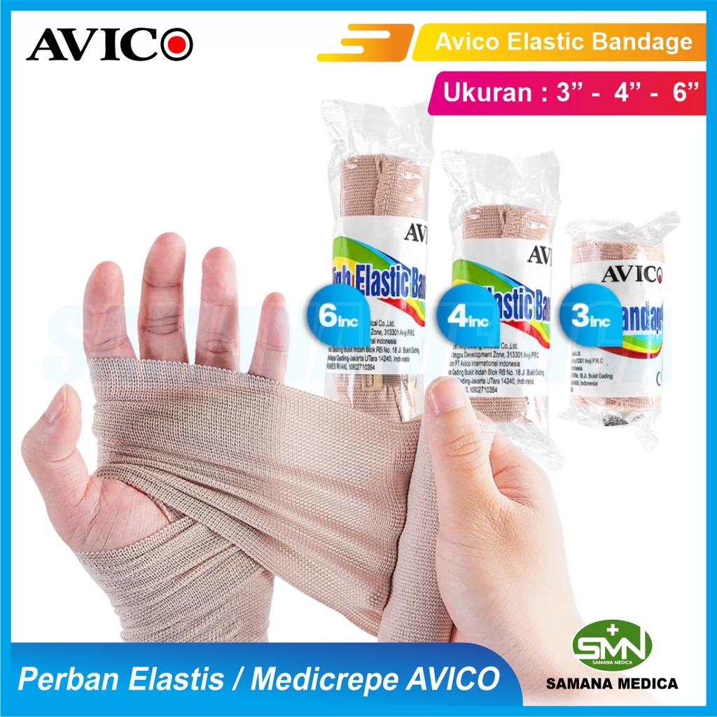 Avico Elastic Bandage / Medicrepe / Perban Elastis Merk AVICO Ukuran 3inc - 4inc - 6inc Murah