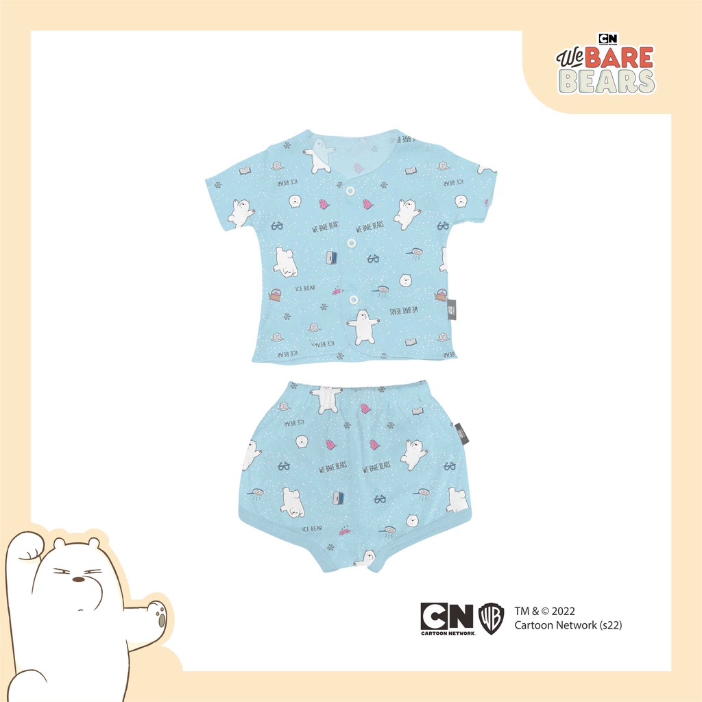 Baju Bayi Setelan Anak Lengan Pendek Kancing Depan Celana Pendek Fluffy We Bare Bears WDI