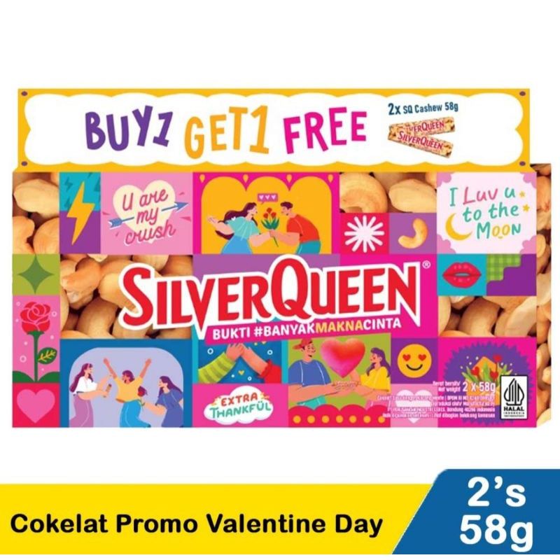 

silverqueen silver queen coklat cashew 58gr buy 1 get 1 (dapat 2)