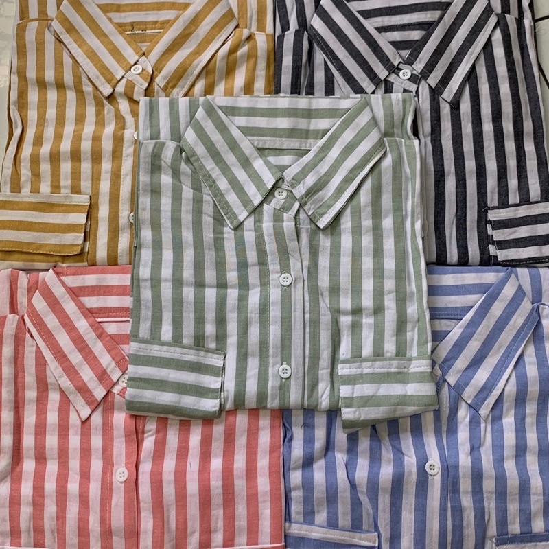 KEMEJA WANITA TERBARU / KEMEJA POCKET OVERSIZE MOTIF SALUR