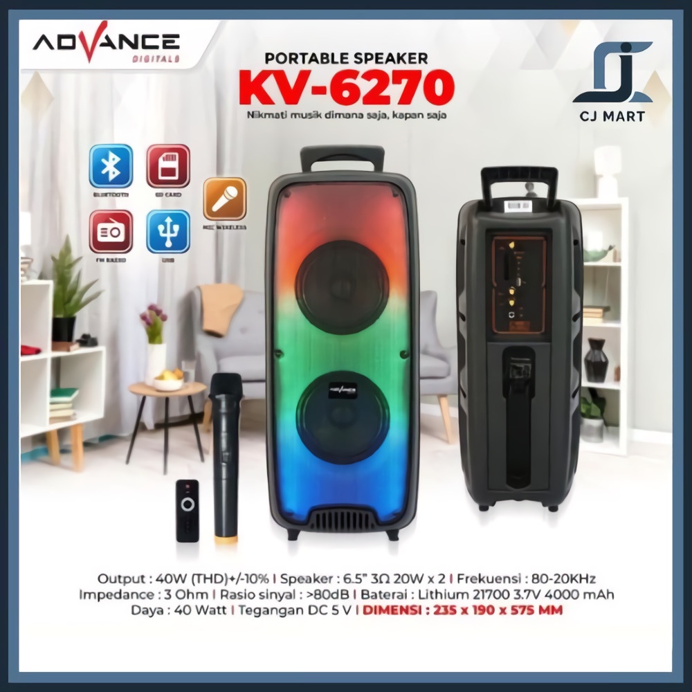 Speaker Portable Karaoke Advance 6,5&quot; Inch Double KV6270