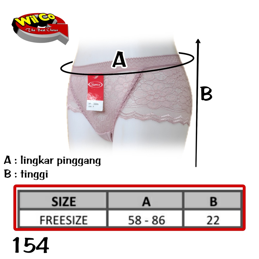 K154 - (Harga Per 1 Potong) CELANA DALAM WANITA PAKAIAN WANITA PAKAIAN DALAM BRUKAT TRANSPARAN SOREX FREE SIZE