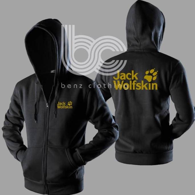 Jaket Hoodie Sweater Jack Wolfskin Outerwear Pria Wanita Zipper Resleting Depan Polos Sablon Polyfle