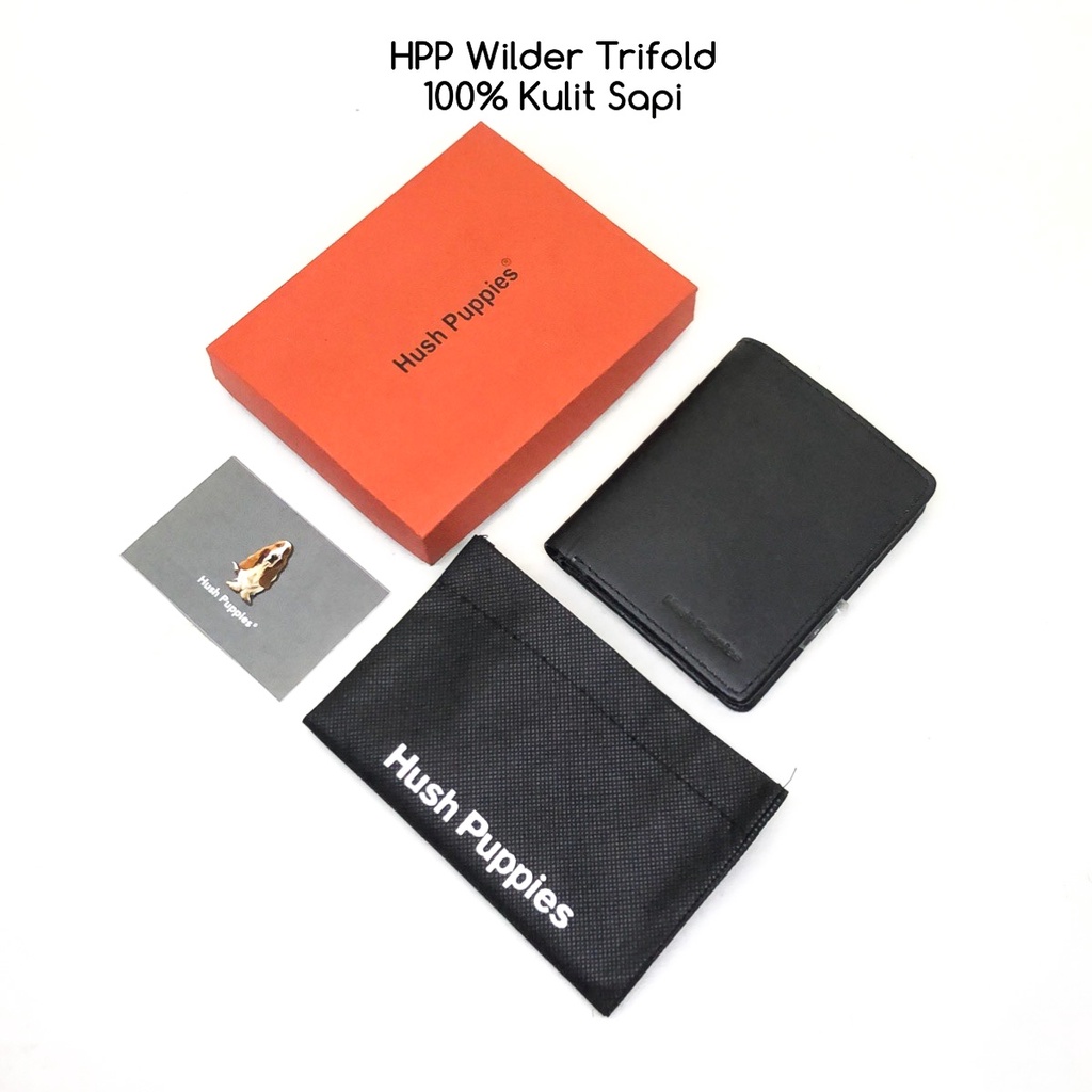 dompet pria hushpuppies wilder 2 trifold jetblack premium quality bahan asli kulit sapi dompet cowok