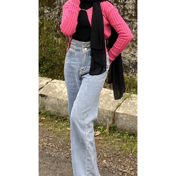 Kardigan Rajut wanita/Kardigan crop/Kardigan Rantai/Eloise Ribbed Cardigan with Chain
