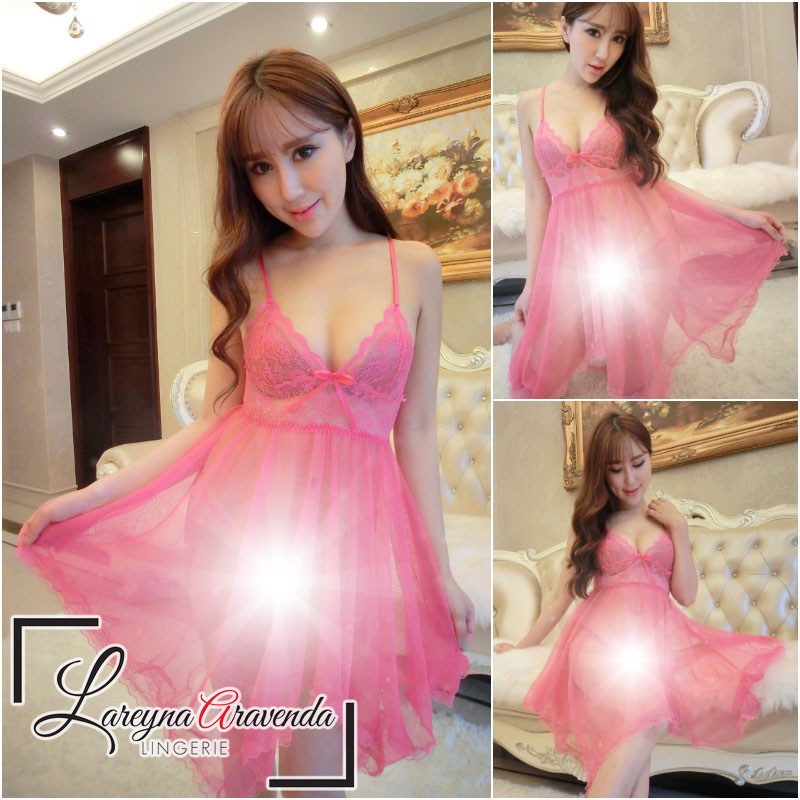 Lareyna Aravenda Gaun Malam + G String Bahan Lace Transparan Tanpa Lengan LG007