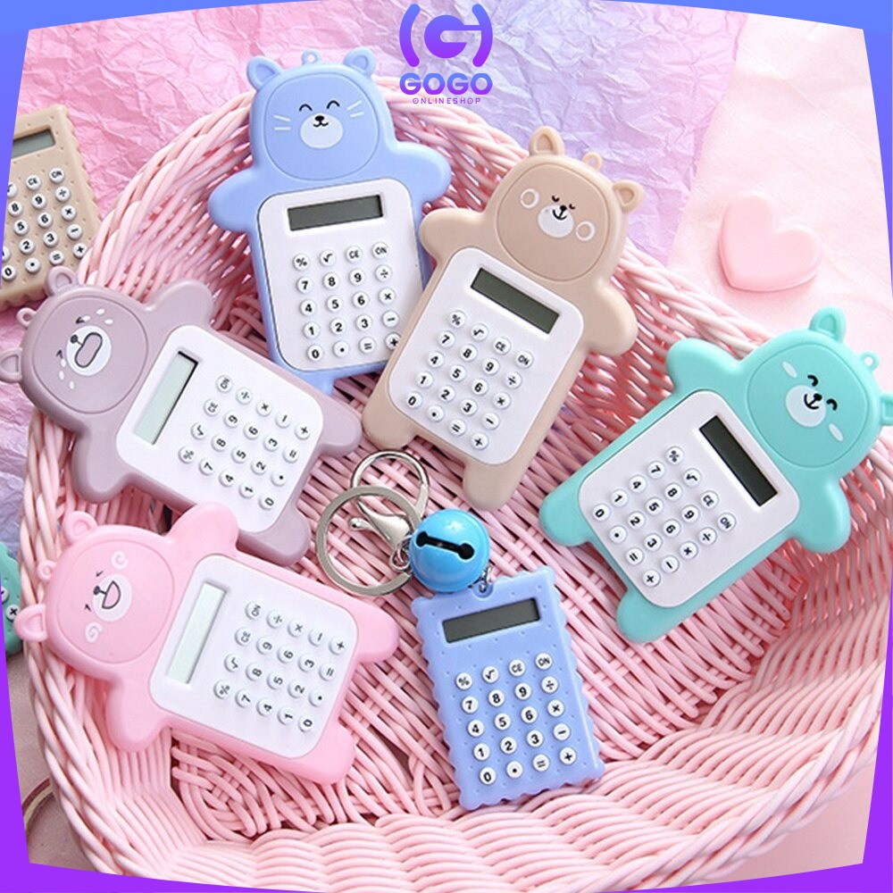 GOGO-C325 Kalkulator Mini Motif Beruang 8 Digit Tombol Karet Sekolah Stationary/ Bear Calculator Travel Mini Portable Desain Kartun Beruang