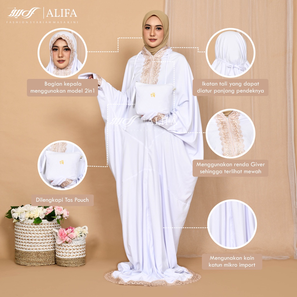 Mukena Terusan 2 in 1 Renda Giper Mukenah Terusan Dewasa