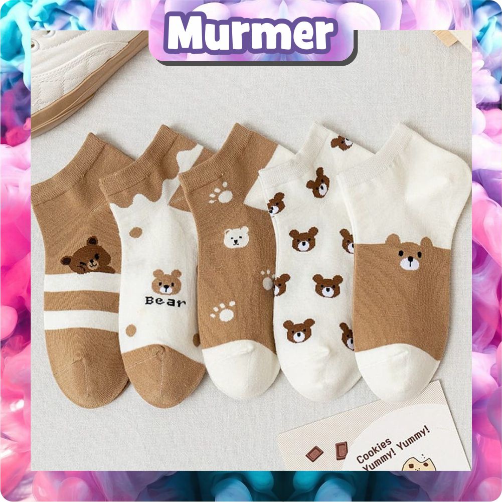 MurmerOfficial Kaos Kaki Wanita Motif Baby Bear Brown Kaoskaki Beruang Fashion Korea Women Sock Import KK027