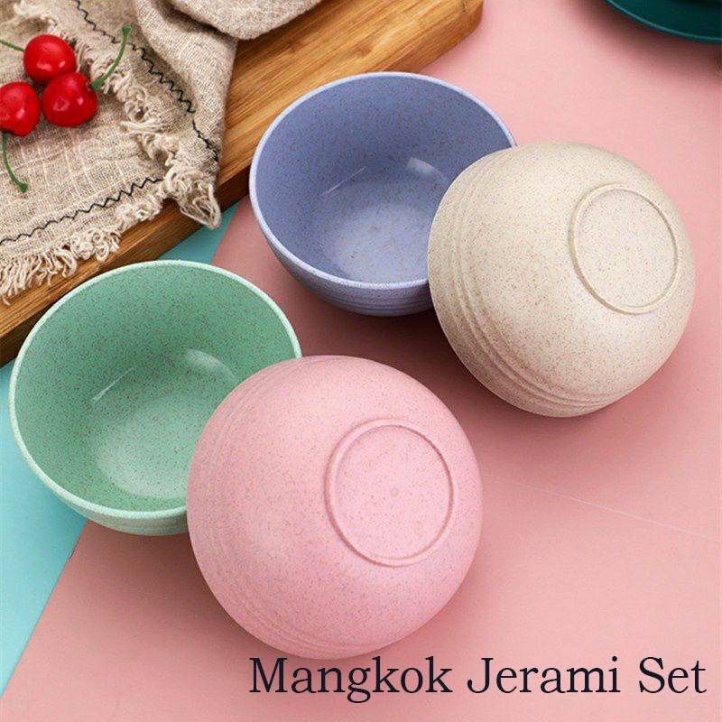 Mangkok Jerami Gandum Set Wheat Straw Bowl Mangkok Kuah Kecil Mangkuk Sereal 4Pcs