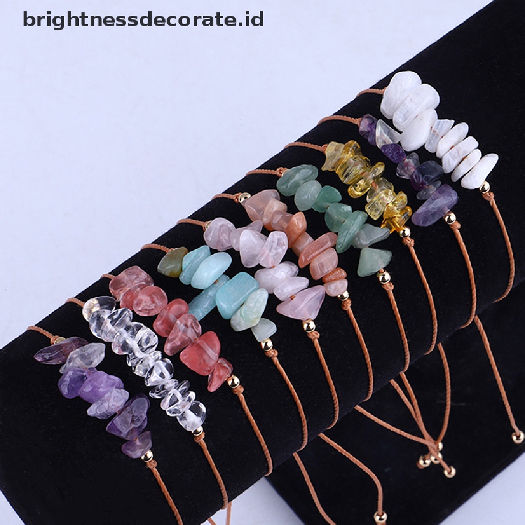 [Birth] Tidak Teratur Alami Kristal Batu Gelang Adjustable Amethysts Chips Beads Bracelets Perhiasan Untuk Wanita Pria [ID]