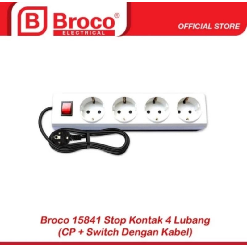 BROCO Stop Kontak Arde 4 Lubang Saklar + Kabel (With Child Protection)