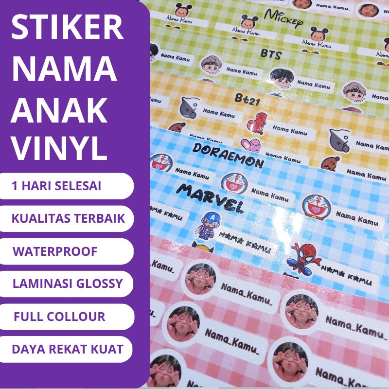 

Stiker Nama Anak Buku Pelajaran Sekolah Tempat Pensil Botol Bekal Makanan Ukuran Kertas A3