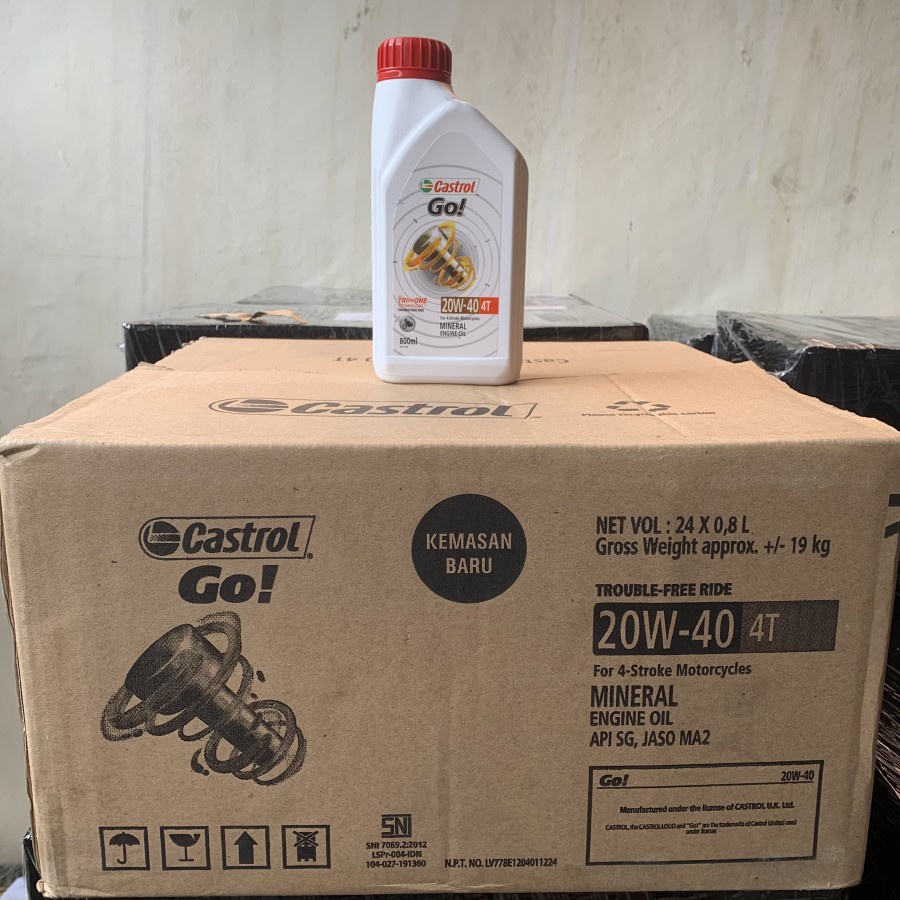 59 /DUS CASTROL GO 0,8L X 24 OLI 20W-40 4T ENGINE OIL API SG JASO MA2 800ML 800 ML OLD NEW MTOR MOTO